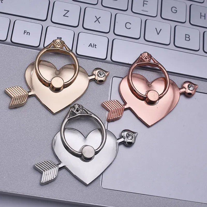 Color: black - Mental Mobile Phone Ring Buckle Bracket Full Metal 360 Back Sticker One Arrow Through The Heart Love Phone Stand accessories