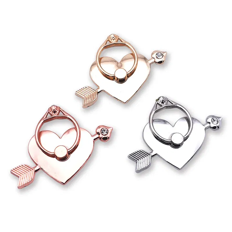 Color: black - Mental Mobile Phone Ring Buckle Bracket Full Metal 360 Back Sticker One Arrow Through The Heart Love Phone Stand accessories