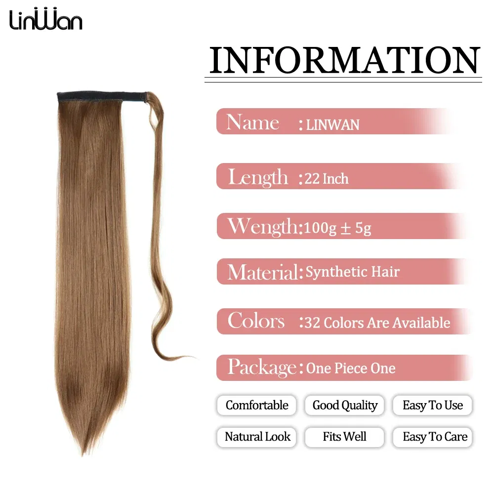 Color: 1B/30HL - LINWAN Synthetic Long Straight Wrap Around Clip In Ponytail Hair Extension Heat Reistan Pony Tail Fake Hair