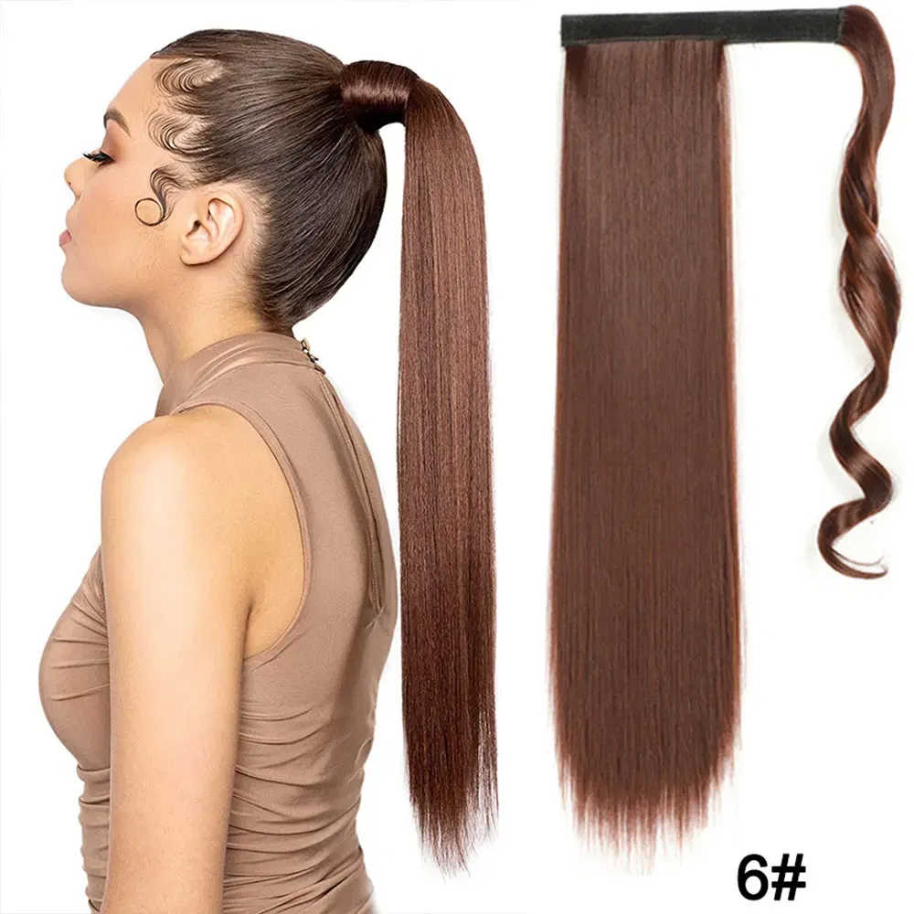 Color: 1B/30HL - LINWAN Synthetic Long Straight Wrap Around Clip In Ponytail Hair Extension Heat Reistan Pony Tail Fake Hair