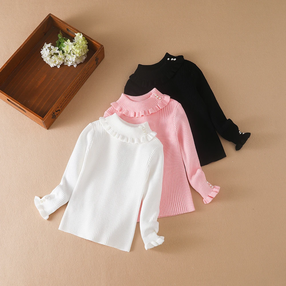 Color: black, Kid Size: 5T - Girls Sweater 2025 New Winter Children Clothes Kids Tops Warm Knitwear Kids Sweater Baby Girls Turtleneck Sweaters