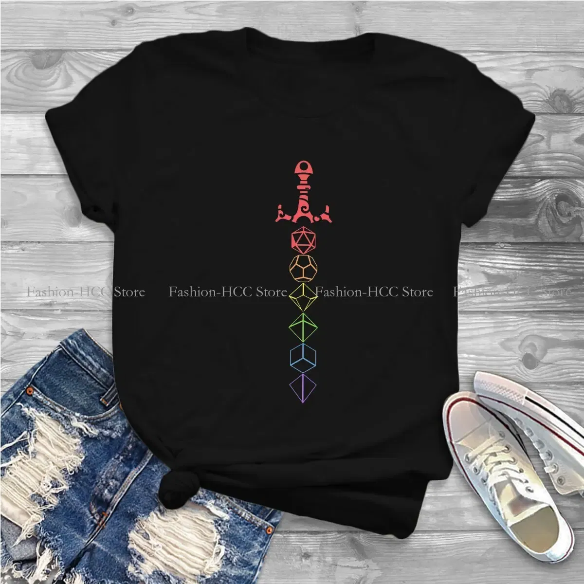 Color: black, Size: M - Rainbow Dice Sword Tabletop RPG Gaming Unique Polyester TShirt DND Game Top Quality Hip Hop Graphic T Shirt Stuff