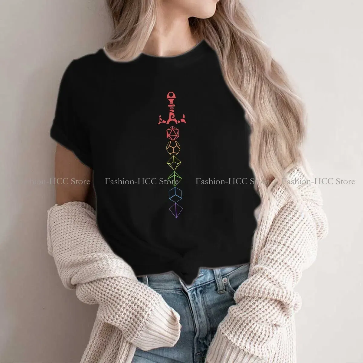 Color: black, Size: M - Rainbow Dice Sword Tabletop RPG Gaming Unique Polyester TShirt DND Game Top Quality Hip Hop Graphic T Shirt Stuff