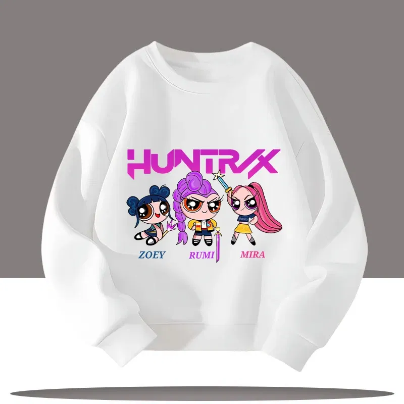 Color: Dark Grey, Kid Size: 6 - K-pop Demon Hunters Cartoon Print 3-12 Year Old New Style Kids Round-neck Sport Shirt Cute Girl Casual Top Children's Clothing