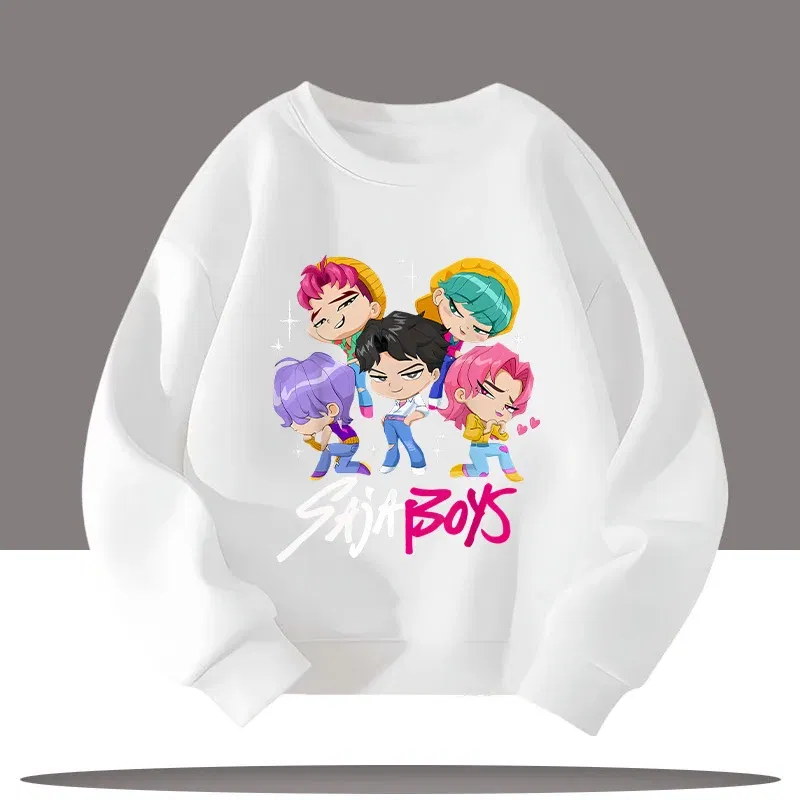 Color: Dark Grey, Kid Size: 6 - K-pop Demon Hunters Cartoon Print 3-12 Year Old New Style Kids Round-neck Sport Shirt Cute Girl Casual Top Children's Clothing