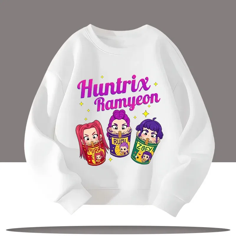 Color: Dark Grey, Kid Size: 6 - K-pop Demon Hunters Cartoon Print 3-12 Year Old New Style Kids Round-neck Sport Shirt Cute Girl Casual Top Children's Clothing