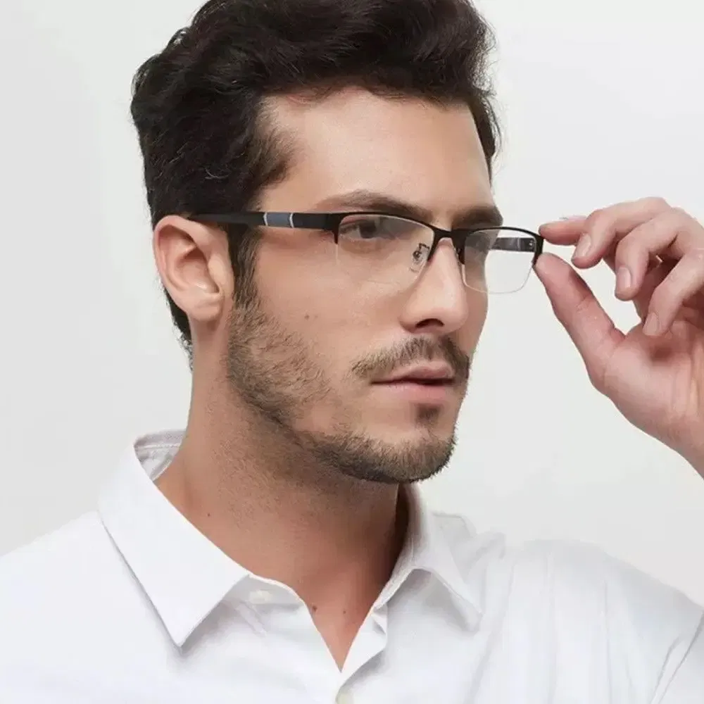 Frame Color: WHITE, Eye Prescription: +100 - Metal Anti-blue Light Reading Glasses Farsighted Eyeglasses Men Business Eyewear Diopter 0 +1.0 +1.5 +2.0 +2.5 +3.0 +3.5 +4.0