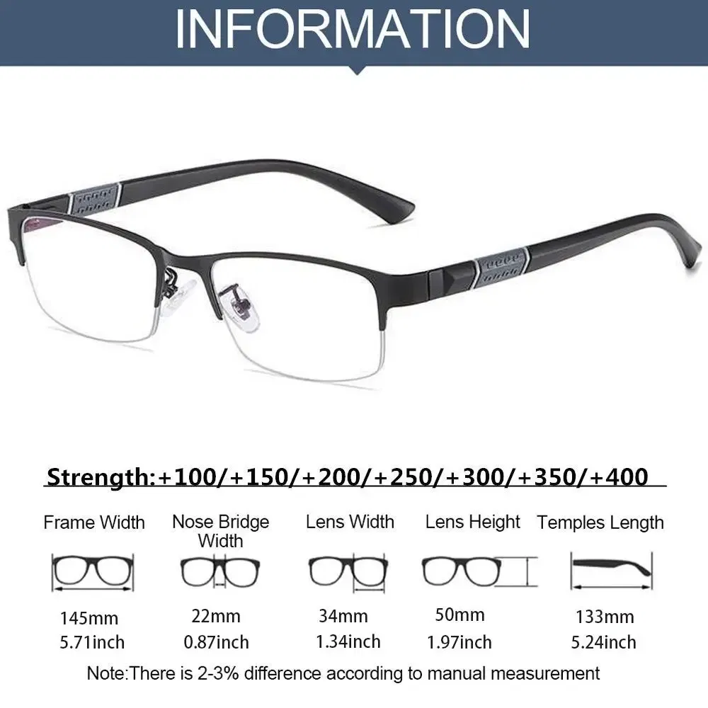Frame Color: WHITE, Eye Prescription: +100 - Metal Anti-blue Light Reading Glasses Farsighted Eyeglasses Men Business Eyewear Diopter 0 +1.0 +1.5 +2.0 +2.5 +3.0 +3.5 +4.0