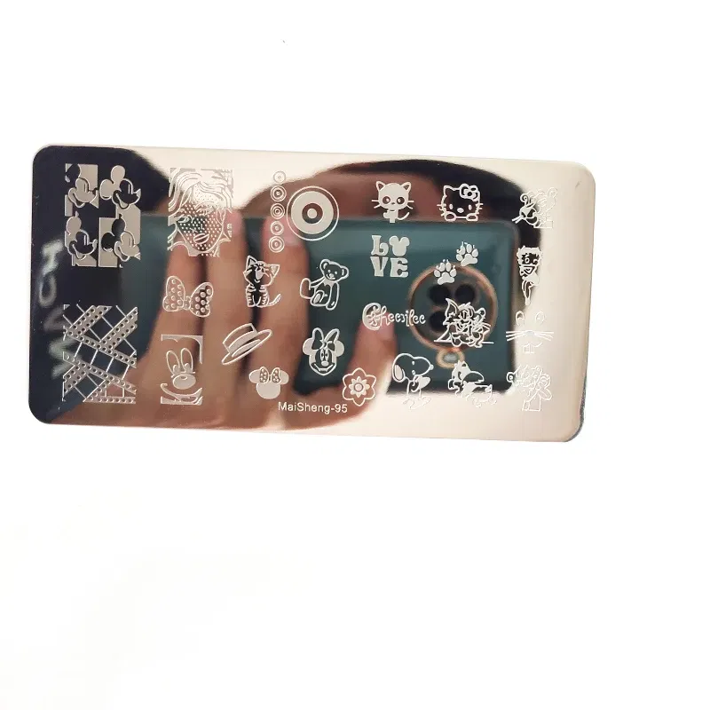 Color: Beige - Cute Cartoon Animal Nail Stamping Plates Cartoon Cat Mermaid Girl Gragon Brand Image Stainless Steel Stencil Nail Art Template