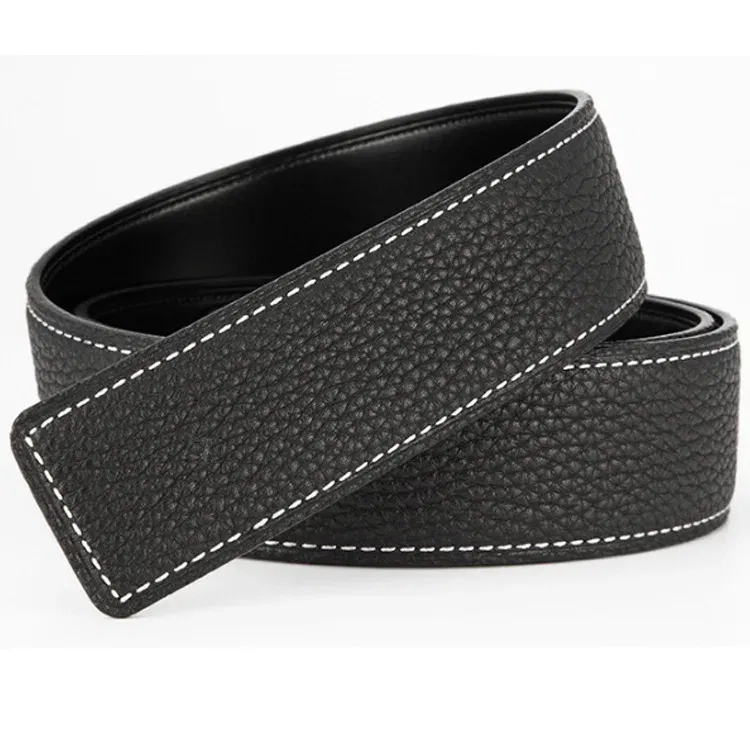 Color: MULTI, Belt Length: 110cm - 3.1cm No Buckle Belt Brand Belt Men High Quality Male Genuine Real Leather Strap forJeans Litchi grain Belt Cinturones Hombre