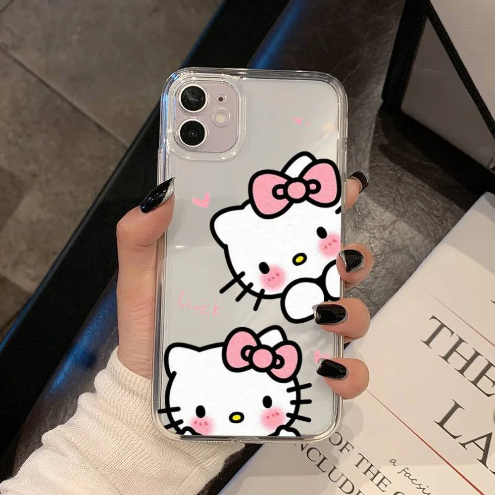 Color: SKY BLUE, Material: Acrylic - Miniso Sanrio Collaboration Hello Kitty Phone Case For iPhone 15 14 13 11 12 16 Pro Max Plus X XR XS Girl Silicone Phone Case