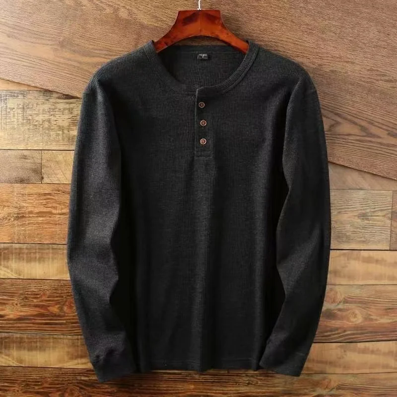 Color: Navy Blue, Size: XL, Ships From: CHINA - Slim Fit Mens Basic Tee Casual Tshirts Henley Waffle Long Sleeve Shirts Thermal Solid Half Button Breathable 100% Cotton Shirts