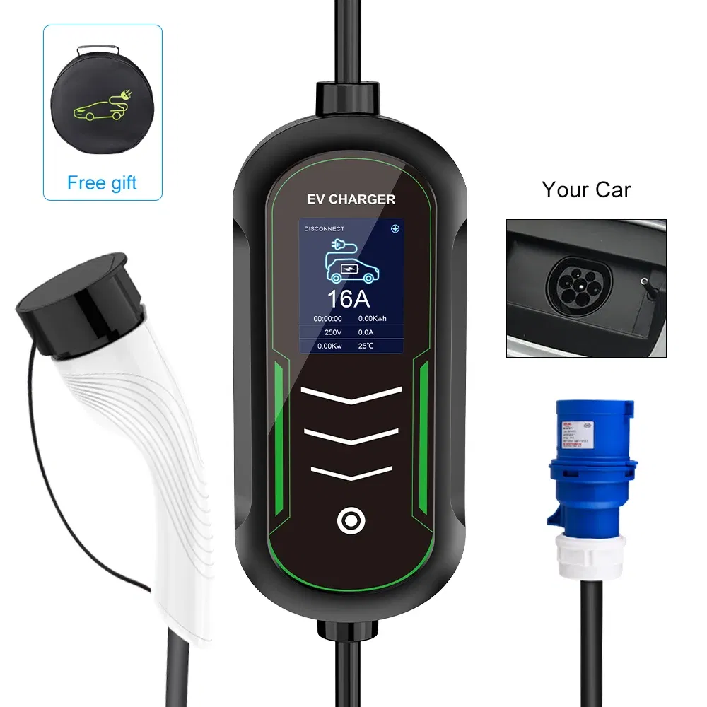 Color: black - IPENGEN Portable EV Charger 220V 7KW J1772 Type1 IEC62196 Type2 GBT Charger 32A Adjustable Current Charger for Electric Car