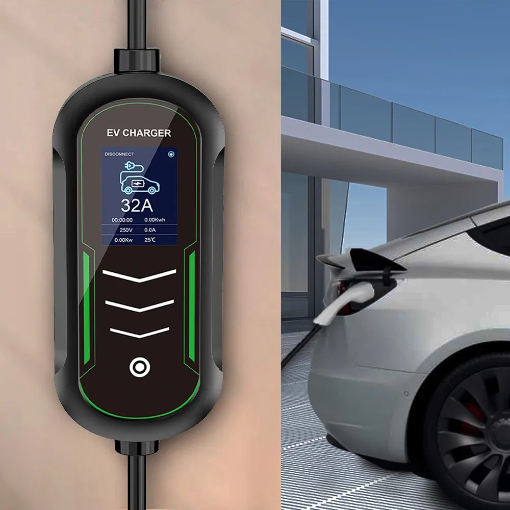 Color: black - IPENGEN Portable EV Charger 220V 7KW J1772 Type1 IEC62196 Type2 GBT Charger 32A Adjustable Current Charger for Electric Car