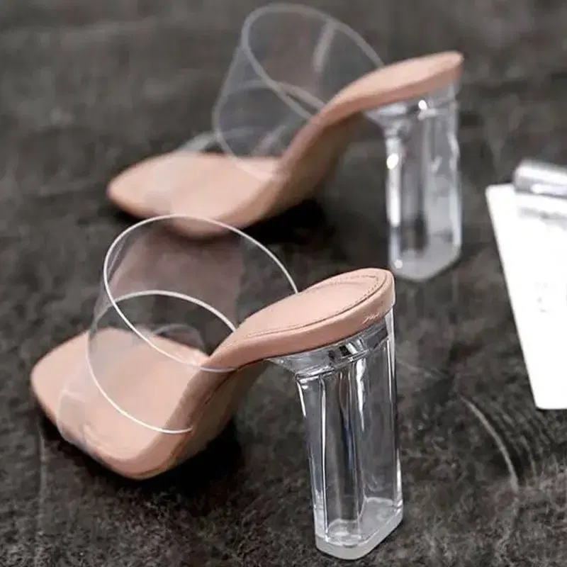 Color: Beige, Shoe Size: 41 - Summer Women Pumps Sandals PVC Jelly Slippers Open Toe High Heels Women Transparent Perspex Slippers Shoes Heel Clear Sandals