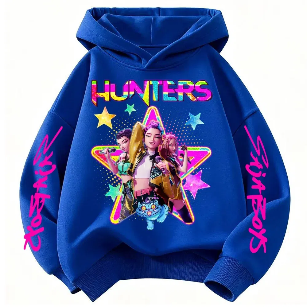 Color: Blue, Kid Size: 4T - KPop Demon Hunters Huntrix Girls Sweatshirts Spring Fall Boys Children Hoodies Long Sleeves T-shirt Jacket Toddler Kids Clothes