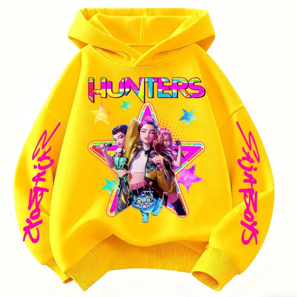 Color: Blue, Kid Size: 4T - KPop Demon Hunters Huntrix Girls Sweatshirts Spring Fall Boys Children Hoodies Long Sleeves T-shirt Jacket Toddler Kids Clothes