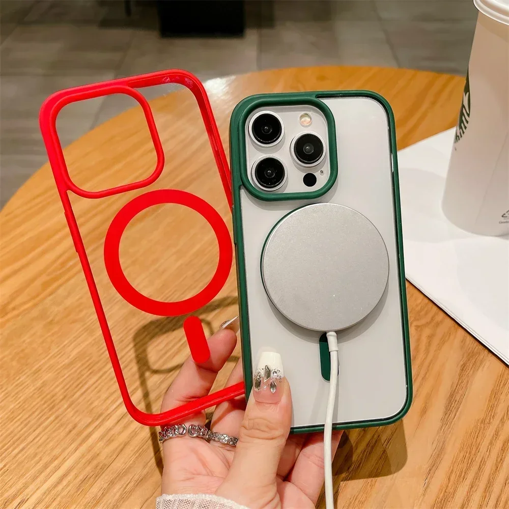 Color: Claret, Material: PC - Luxury Shockproof Magsafe Wireless Charge Case for iPhone 17 Air 16 15 14 Plus 13 12 Mini 11 Pro Max Clear Magnetic Bumper Cover