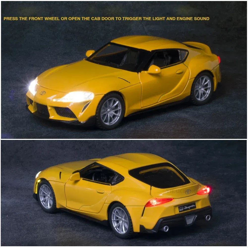 Color: green - 1:32 Toyota GR SUPRA Diecast Alloy Car Model High Simulation Metal Toy With Sound Light Pull Back For Kid Children Collection