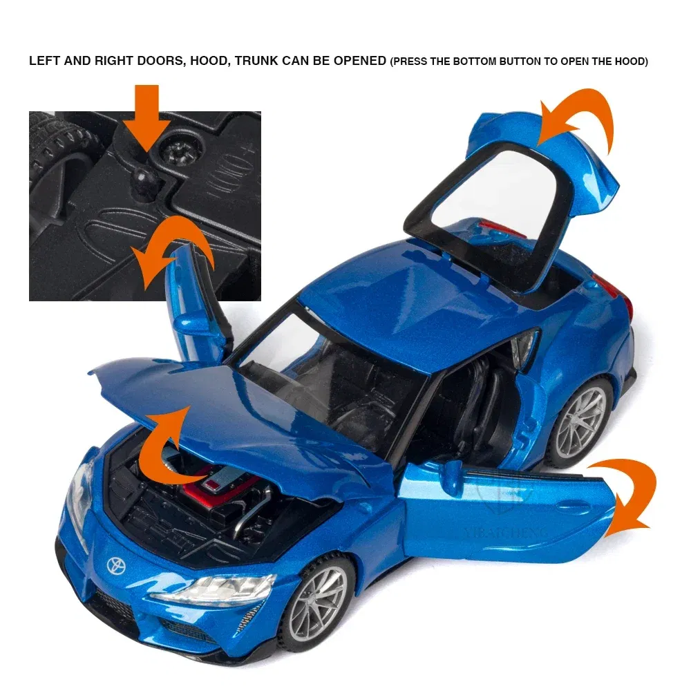 Color: green - 1:32 Toyota GR SUPRA Diecast Alloy Car Model High Simulation Metal Toy With Sound Light Pull Back For Kid Children Collection