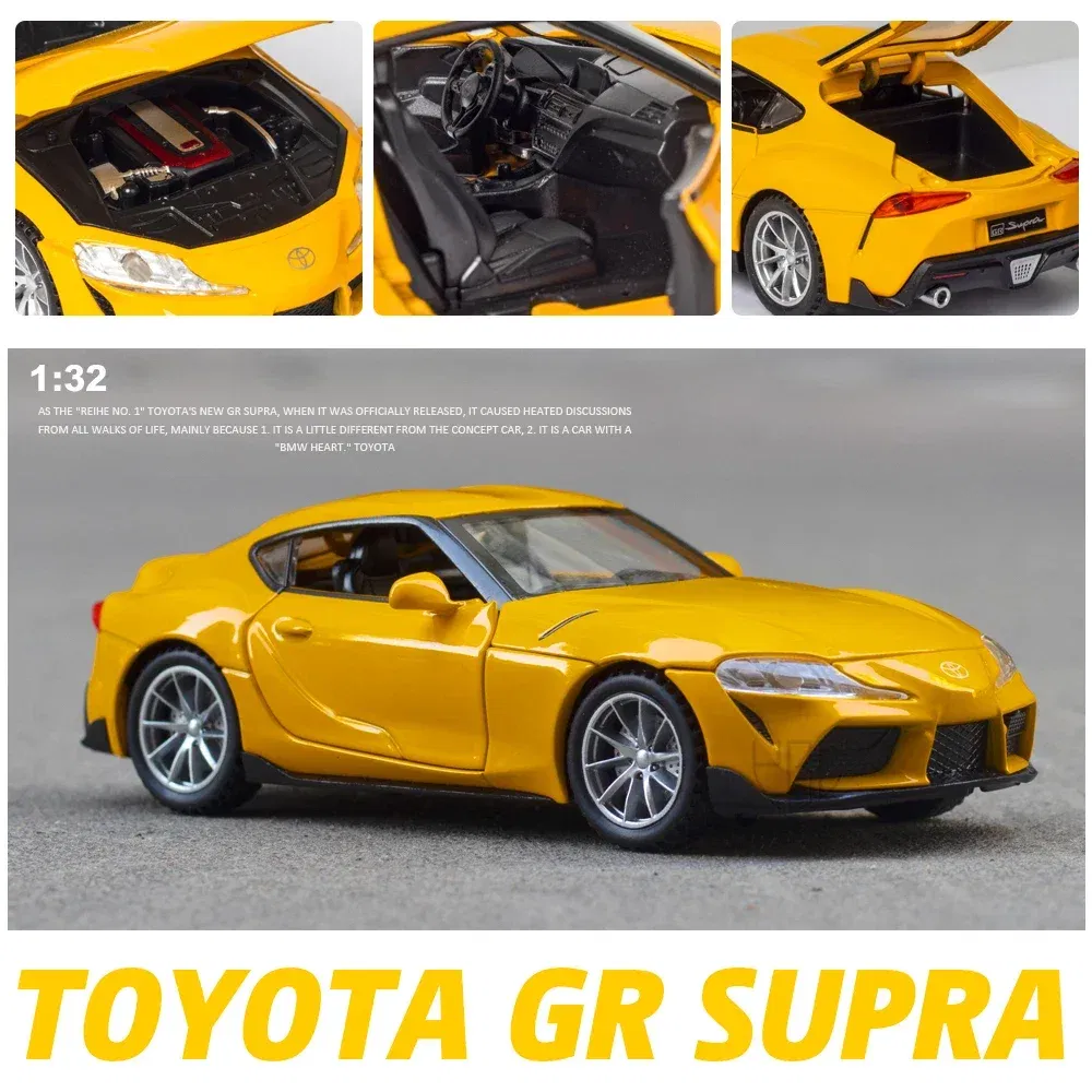 Color: green - 1:32 Toyota GR SUPRA Diecast Alloy Car Model High Simulation Metal Toy With Sound Light Pull Back For Kid Children Collection