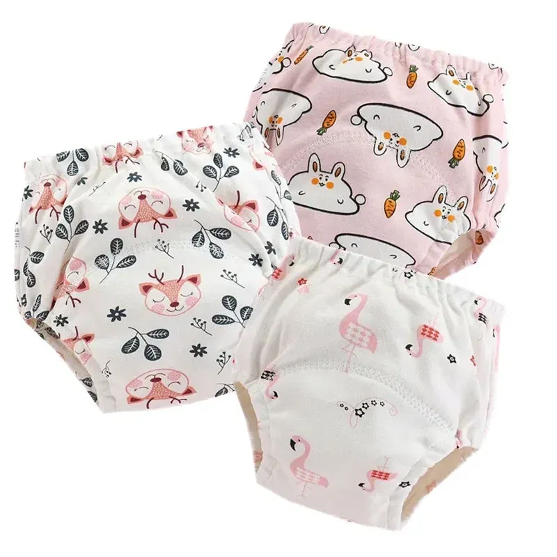 Color: Pink, Size: M - 4pc/Lot Cotton Training Pants Panties Waterproof Cloth Diapers Reusable Toolder Nappies Baby Underwear