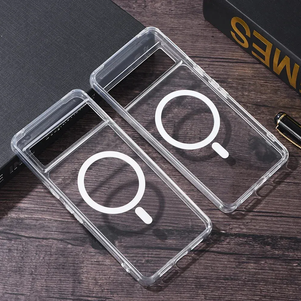 Color: Clear, Material: aluminum - Transparent Magnetic for Magsafe Wireless Charge Phone Case for Google Pixel 9 8 Pro XL 7 7A Shockproof Clear Anti-fall Cover