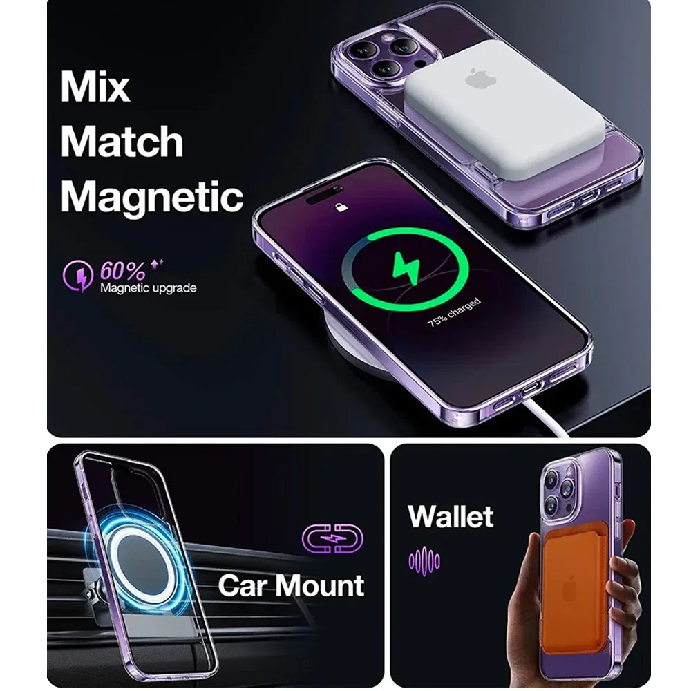 Color: Clear, Material: aluminum - Transparent Magnetic for Magsafe Wireless Charge Phone Case for Google Pixel 9 8 Pro XL 7 7A Shockproof Clear Anti-fall Cover