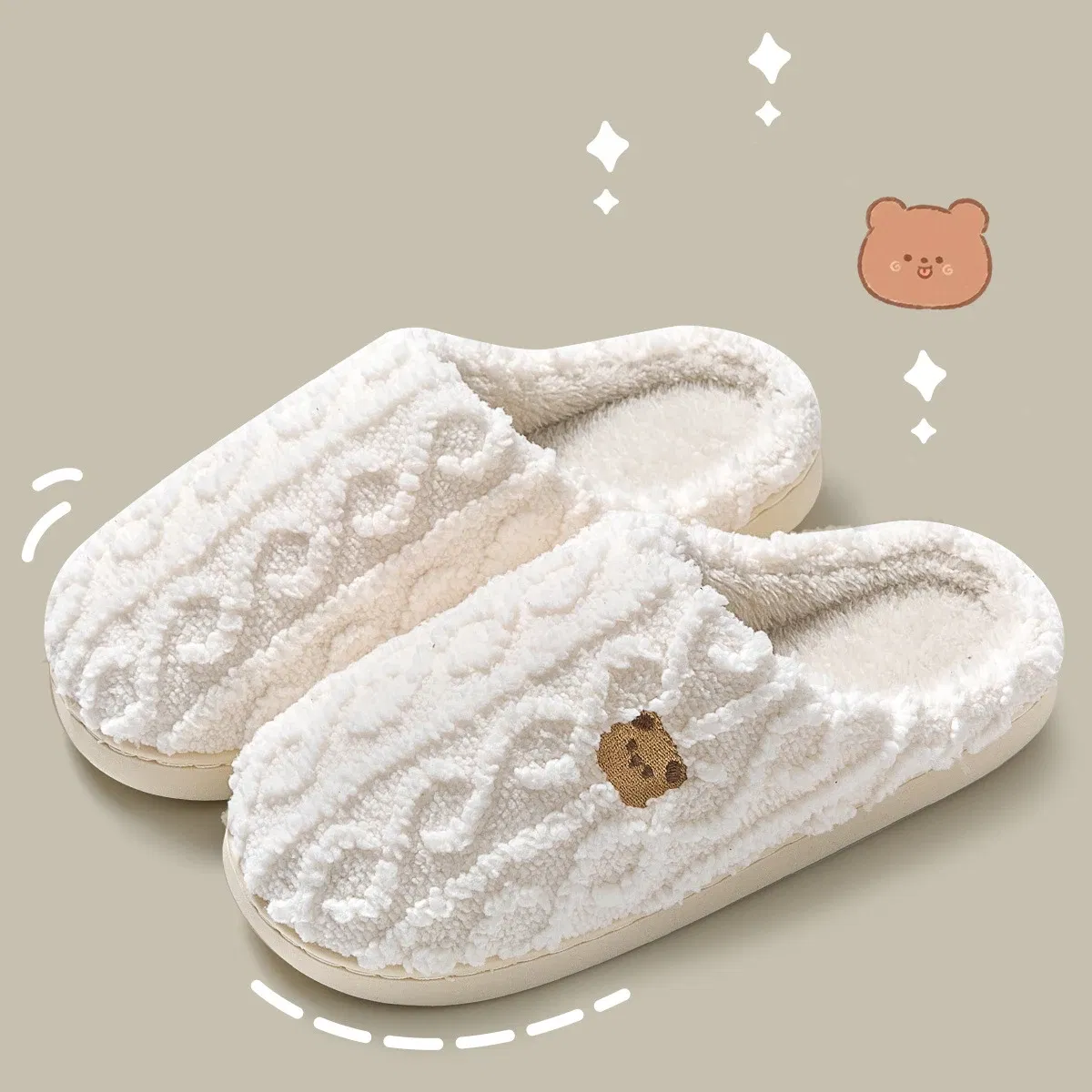 Color: Straw, Shoe Size: 40-41, Ships From: CHINA - Asgard Women Winter Fur Slippers Indoor Fluffy Couple Bedroom Flat Slides Cute Bear Women Fuzzy House Slippers Warm Cotton Shoes