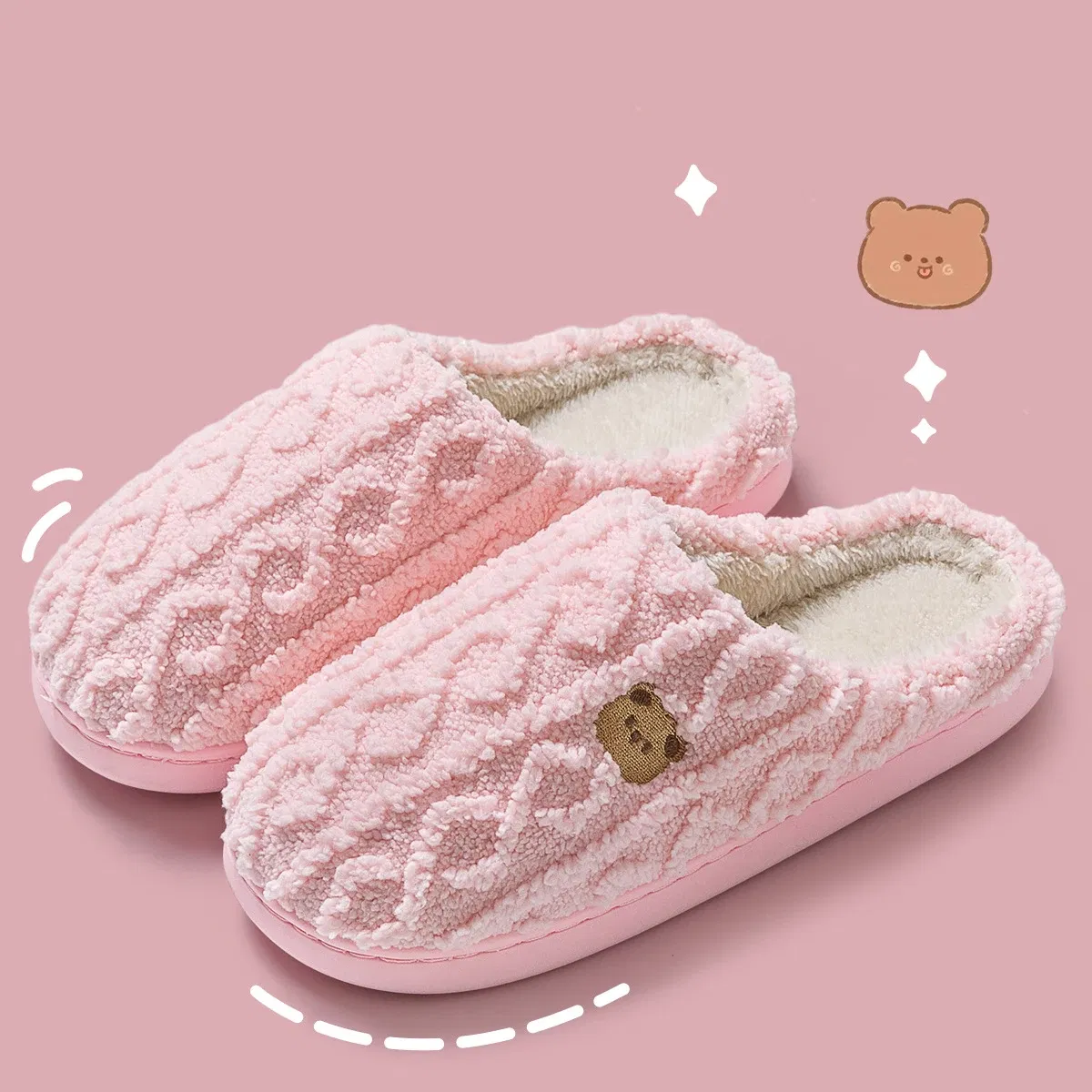 Color: Straw, Shoe Size: 40-41, Ships From: CHINA - Asgard Women Winter Fur Slippers Indoor Fluffy Couple Bedroom Flat Slides Cute Bear Women Fuzzy House Slippers Warm Cotton Shoes