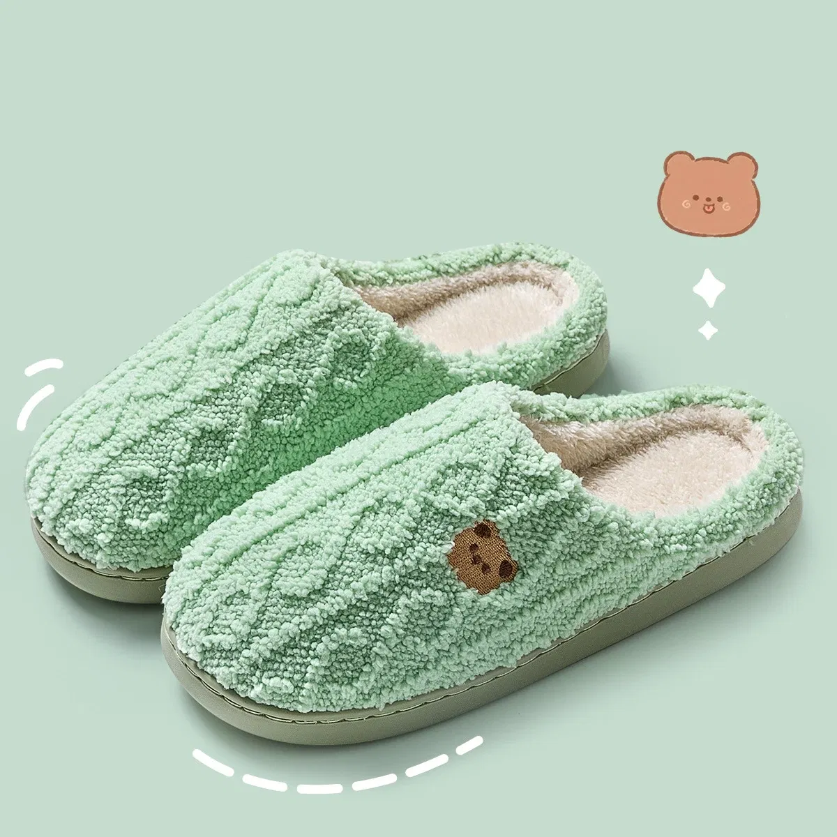 Color: Straw, Shoe Size: 40-41, Ships From: CHINA - Asgard Women Winter Fur Slippers Indoor Fluffy Couple Bedroom Flat Slides Cute Bear Women Fuzzy House Slippers Warm Cotton Shoes