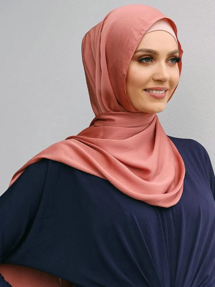 Color: Gold - Hot Premium Satin Crinkle Hijab Scarf Chiffon Shawl Plain Muslim Women Hijabs Breathab Islam Women Turban Pleated Scarf Ramadan