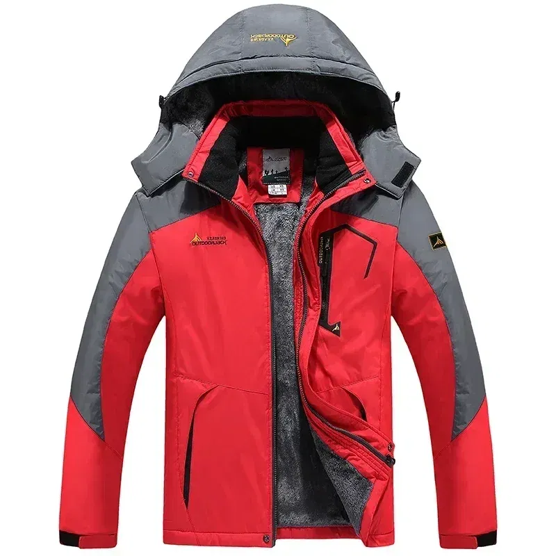 Color: Red, Size: XXXL - Autumn Winter Men's Windbreaker Waterproof and Warm Outdoor Hiking and Fishing Multi Pocket Wear-resistant Thick Jacket Men Coat