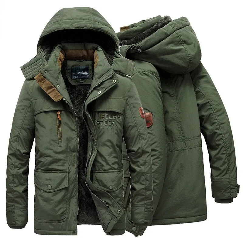 Color: Khaki, Size: XL - TELLHIGH 2024 Winter Parka Men Jacket Mens Plus Velvet Men Hooded Windbreaker Coats Men Casual Warm Jackets Coat Detachable Hat