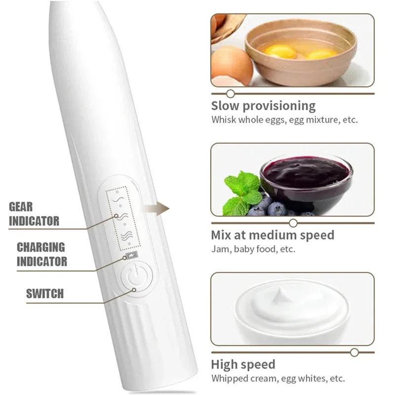 Color: MULTI - 2-in-1 multi-function USB Rechargeable Electric Egg Beater Baking Mixer Milk Frother Kitchen Gadgets Coffee Stirrer Tools Dining