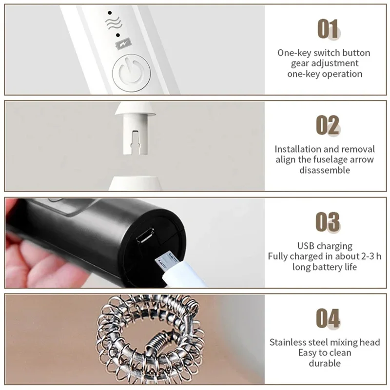 Color: MULTI - 2-in-1 multi-function USB Rechargeable Electric Egg Beater Baking Mixer Milk Frother Kitchen Gadgets Coffee Stirrer Tools Dining