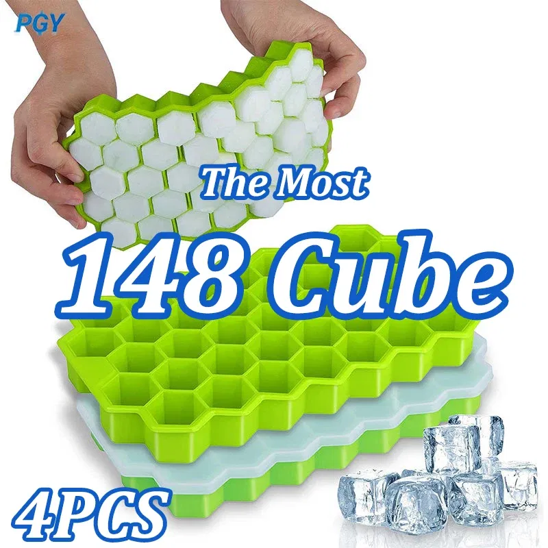 Color: Pink, Size: XL - 4/2/1PCS Silicone Ice Cube Mold 148 Cube Large-capacity Ice Trays Food Grade Ice Maker BPA Free Reusable Ice Maker with Lids