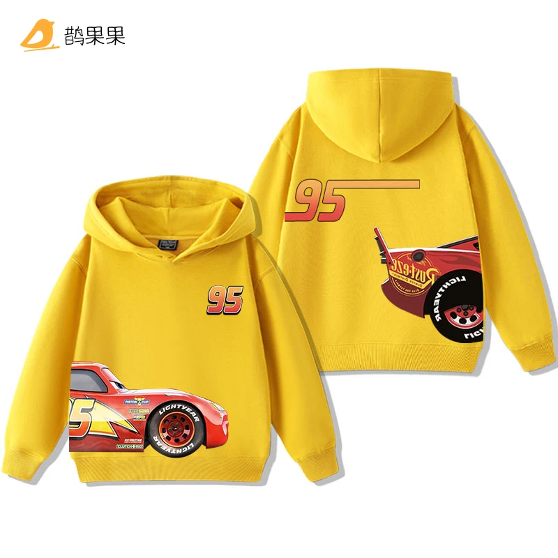 Color: Brown, Kid Size: 4 - Cars Lightning McQueen Fun Printed Kids Boys Girls Hooded Sweatshirt Fall and Winter Casual Fashion Warm Student Hoodie