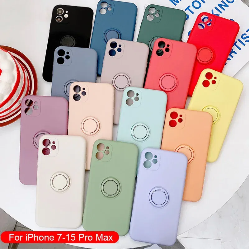 Material: Plastic, Color: Beige, Ships From: CN - With Ring Holder Shockproof Case For IPhone 15 14 13 12 11 Pro Xs Max Xr SE2/SE3 8 7 Plus Silicone TPU Soft Back Cover