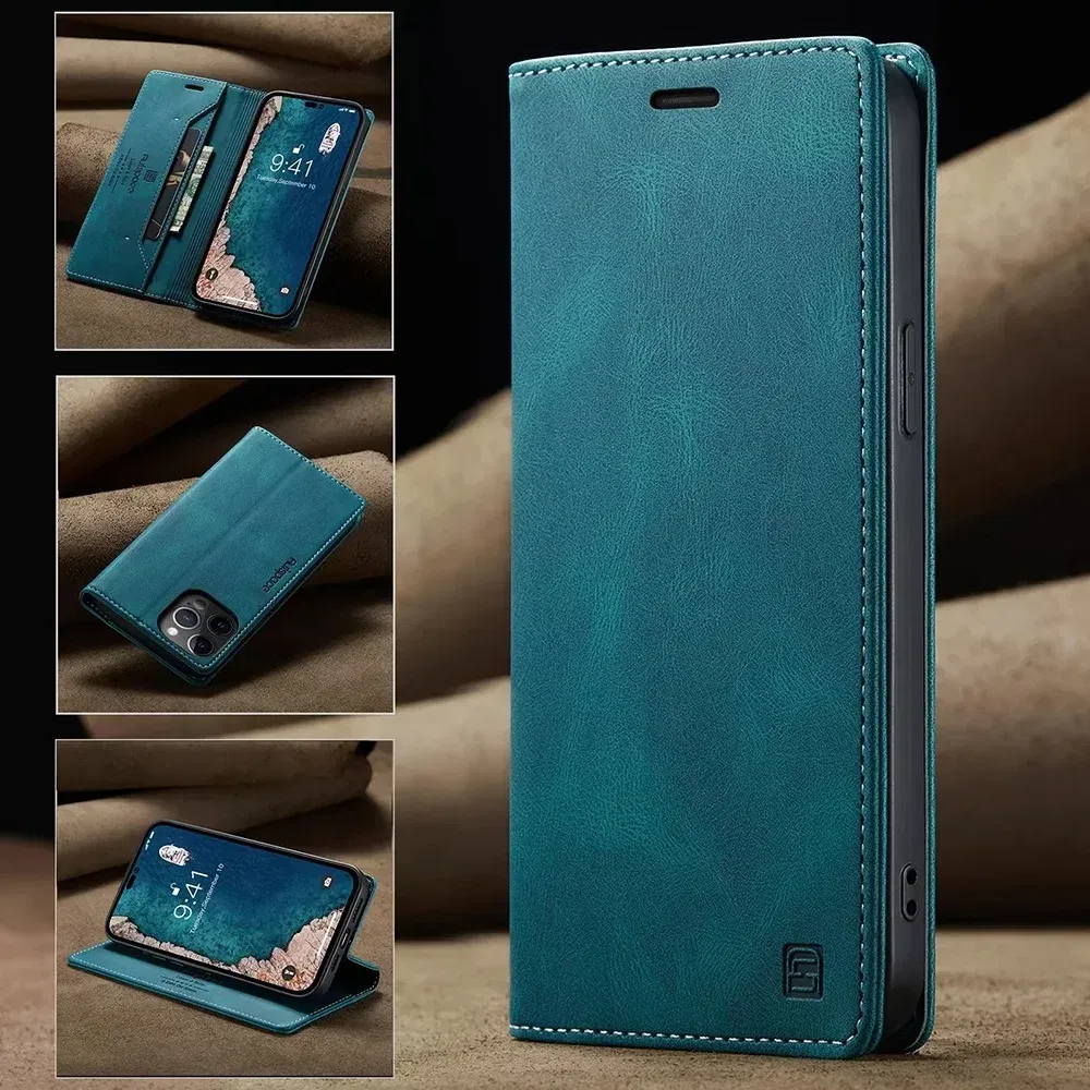 Color: Blue, Material: Microfiber - Leather Cases for IPhone 16 15 14 13 12 11 Pro Max XR XS Max 8 7 6s Plus SE 2022 2020 Wallet Folio Flip Cover Rfid Blocking
