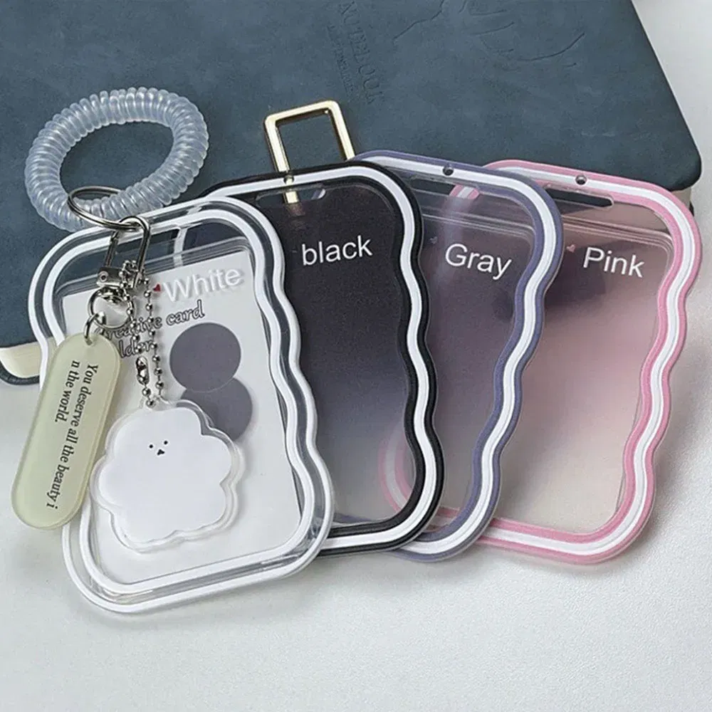 Color: Pink - INS Transparent Photocard Holder with Spring Keychain Idol Photo Protective Case 3 Inch Photo Card Holder Student ID Card Cover