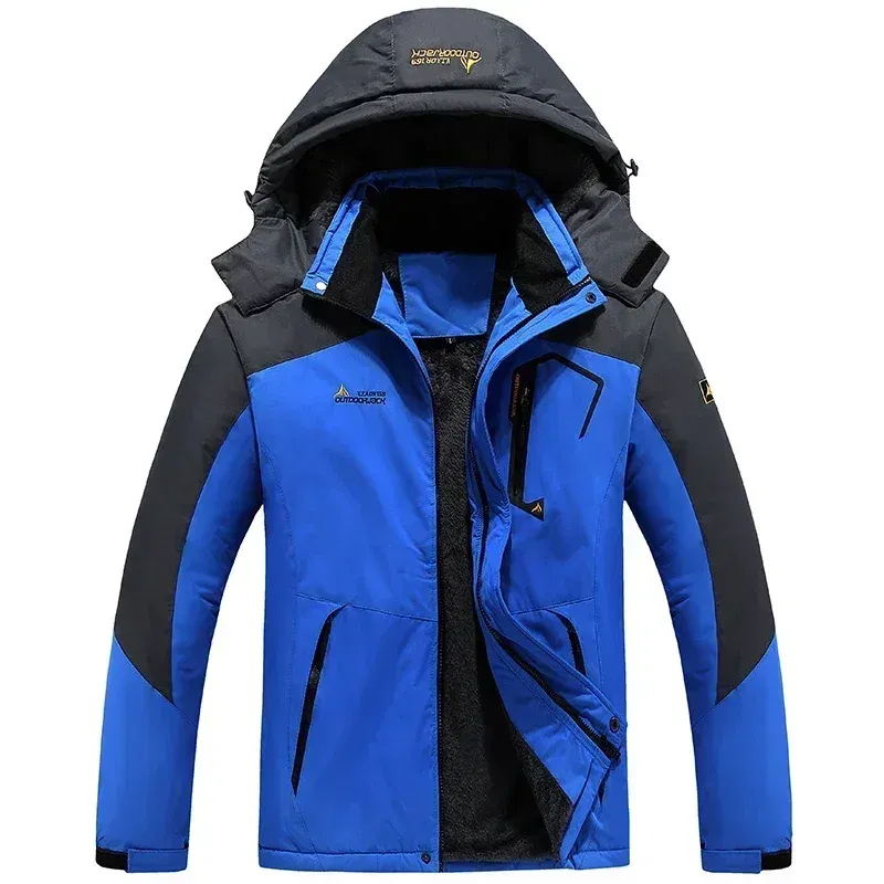 Color: Red, Size: XXL - Autumn Winter Men's Windbreaker Waterproof and Warm Outdoor Hiking and Fishing Multi Pocket Wear-resistant Thick Jacket Men Coat