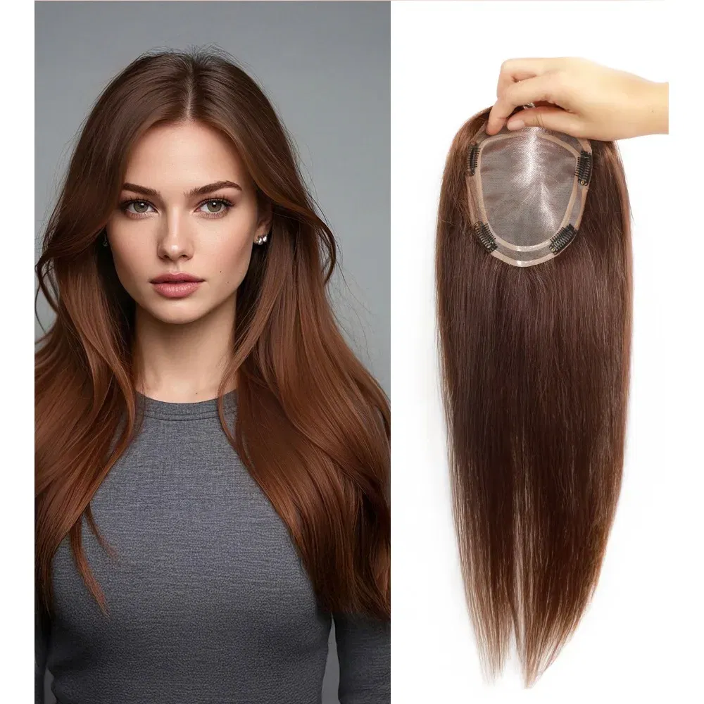 Toupee Color: 60R#, Toupee Size: 5x5, Toupee Design: free, Toupee Density: 120%, Length: 18 inches - 5.5X6inch Mono Base Brazilian Remy Human Hair Topper 12"-18" Double Pu Around Thick Invisible Mono Topper for Women Hairpieces