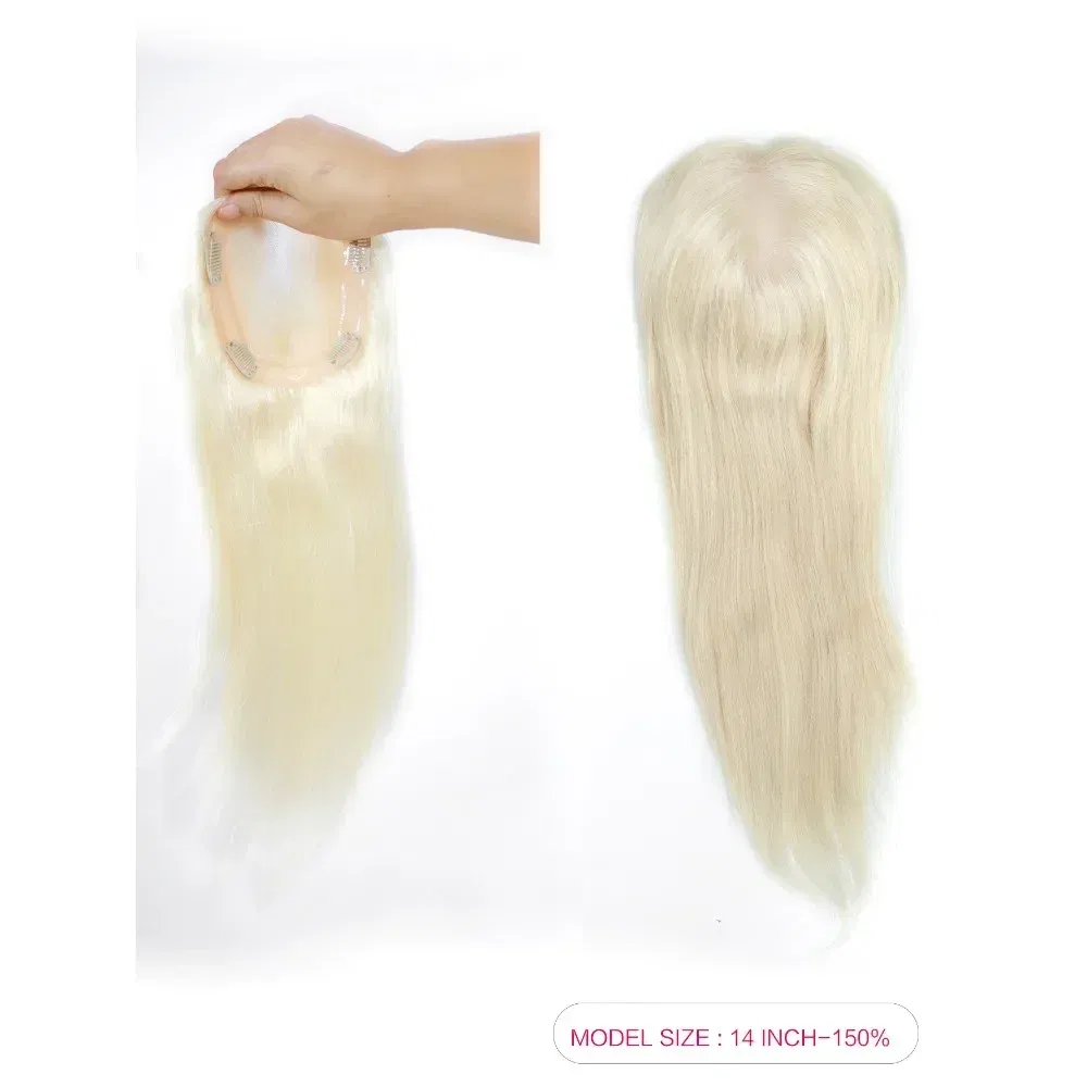 Toupee Color: 60R#, Toupee Size: 5x5, Toupee Design: free, Toupee Density: 120%, Length: 18 inches - 5.5X6inch Mono Base Brazilian Remy Human Hair Topper 12"-18" Double Pu Around Thick Invisible Mono Topper for Women Hairpieces