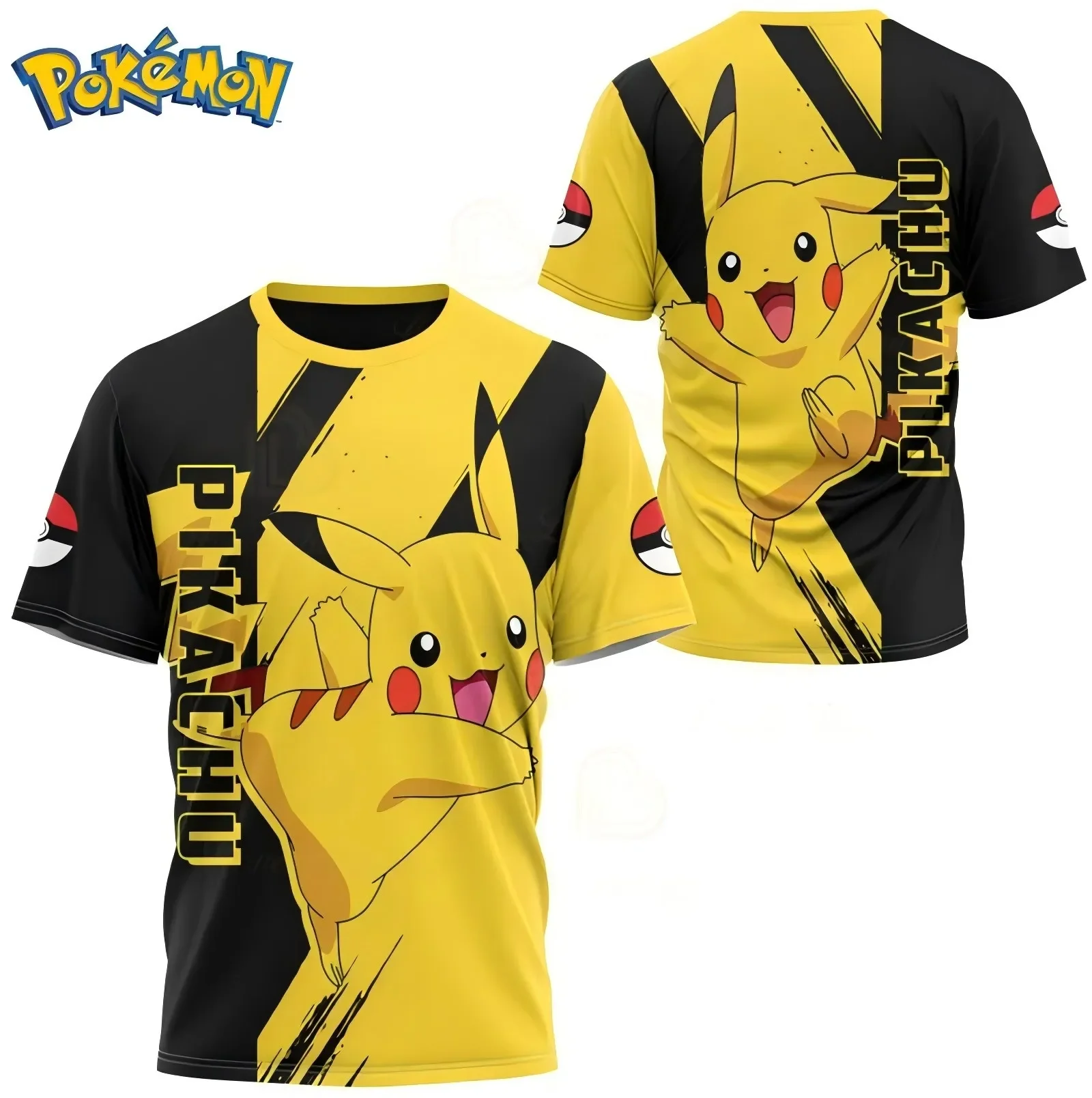 Color: Blue, Size: XXL - ?€Miniso) Pokemon Men's Casual Wear T Shirts Cartoon Children Round Neck Short Sleeves Summer Clothing Pikachu Cartoon Print Tops