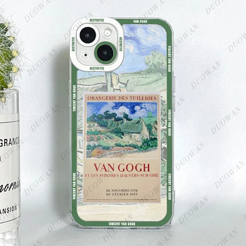 Color: Clear, Material: PU - Van Gogh Oil Painting Phone Case For iPhone 11 12 13 14 15 16 Pro Max XR X XS Mini 8 7 Plus SE 2020 2022 Transparent Case