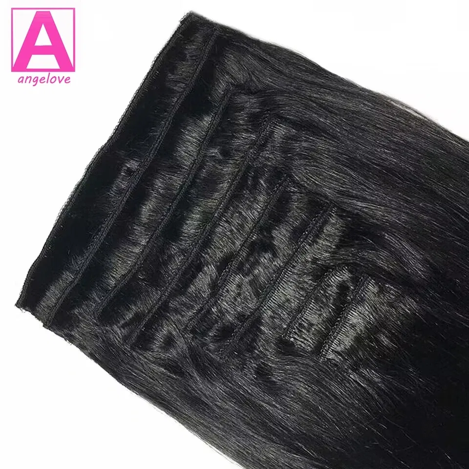 Color: Yellow, Stretched Length: 14inches, Life Span: 6 Months With Proper Care, Weight Per Package: 200g/Set - Straight Clip In Hair Extension Human Hair 120g/Set Straight Clip In Extension Full Head Brazilian Clip Hair Extension for Women