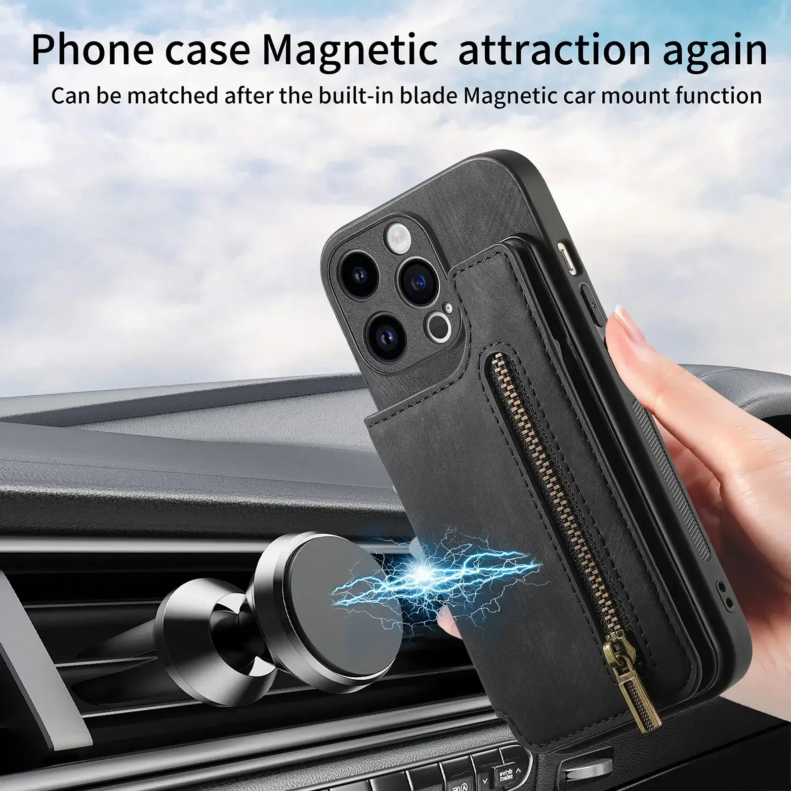 Color: Clear, Material: Genuine Leather - Leather Zipper Wallet with Card Holder Phone Case for IPhone 15 14 11 Pro Max 13 12 Mini X XR XS Max 8 7 Plus Shockproof Cover