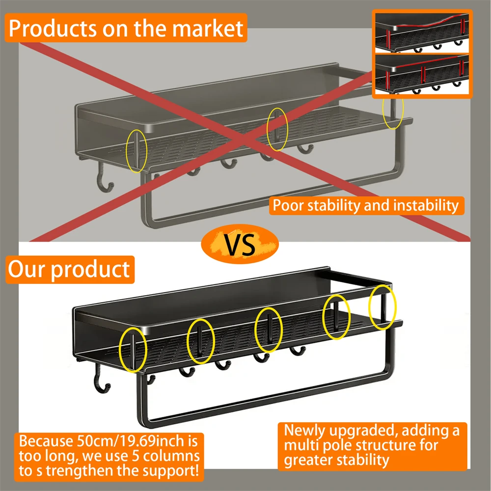 Color: Army Green - Multifunctional Kitchen and Bath Tray Wall-Mounted Aluminum Storage Rack Seasoning Bottle Storage Shelf Kitchen Storage Hooks