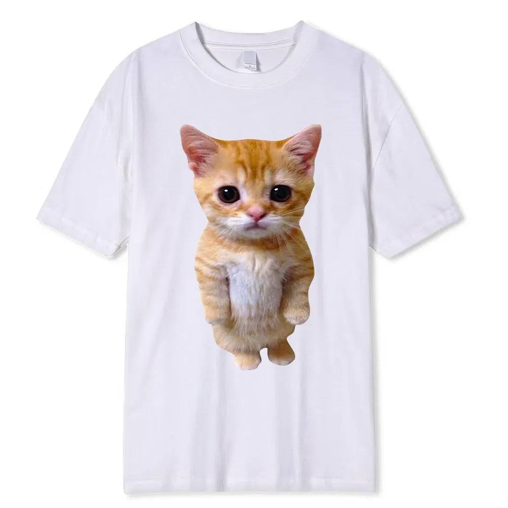 Color: Brown, Size: S - El Gato Meme Sad Crying Cat Munchkin Kitty Meme Trendy Graphic T-shirt Unisex Fashion Short Sleeve T-shirts Oversized Streetwear